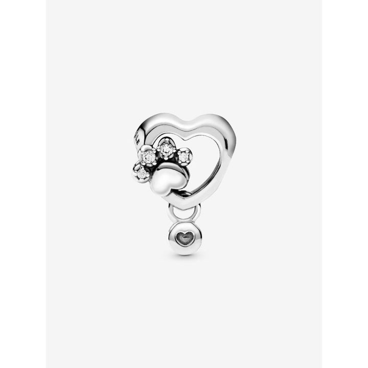 Pandora Sterling Silver Sparkling Paw Print & Heart Charm Image 4
