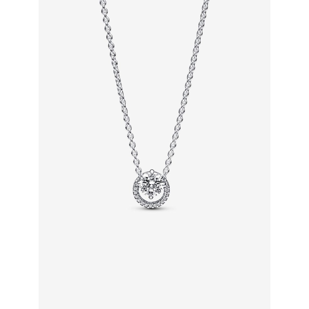 Pandora Sterling Silver Sparkling Round Halo Pendant Collier Necklace Image 1