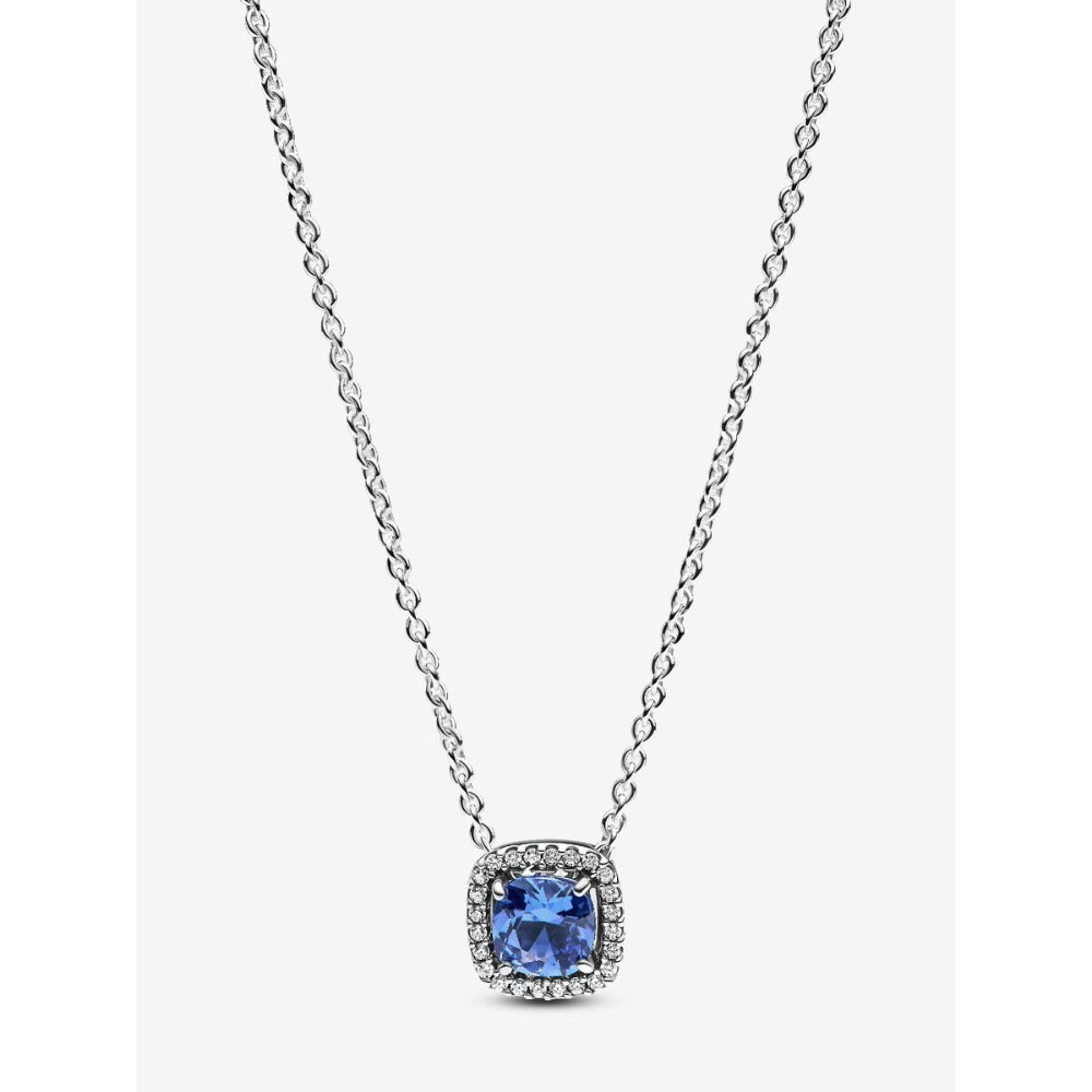 Pandora Sterling Silver Sparkling Square Blue Halo Pendant Necklace Image 1