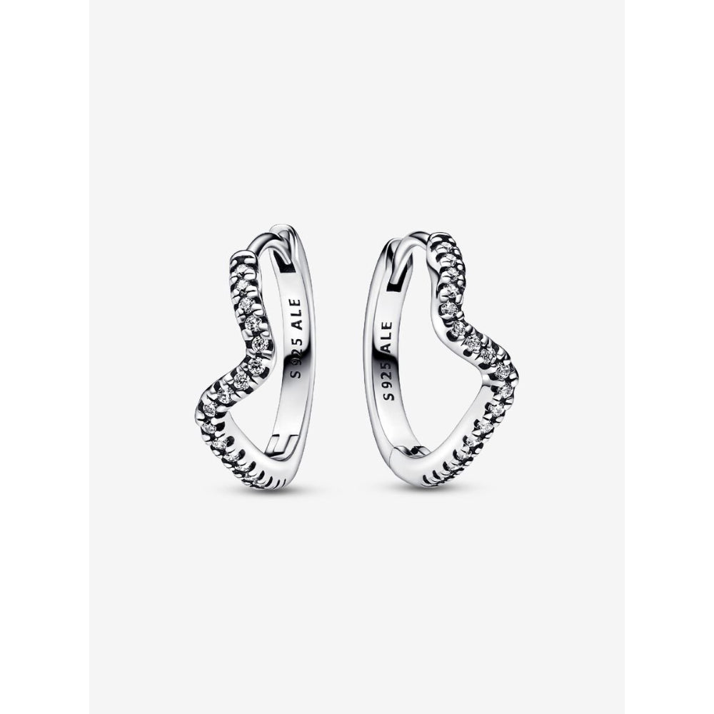 Pandora Sterling Silver Sparkling Wave Hoop Earrings Image 1