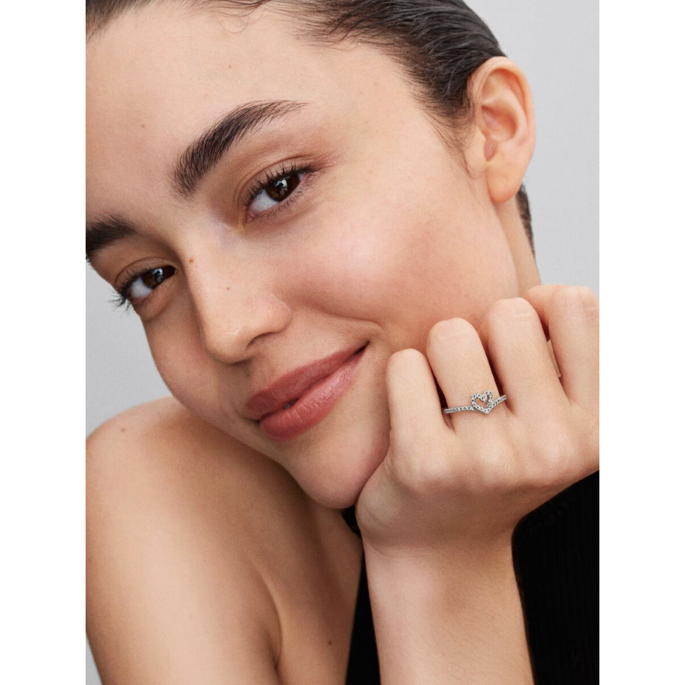 Pandora Sterling Silver Sparkling Wishbone Heart Ring Image 3