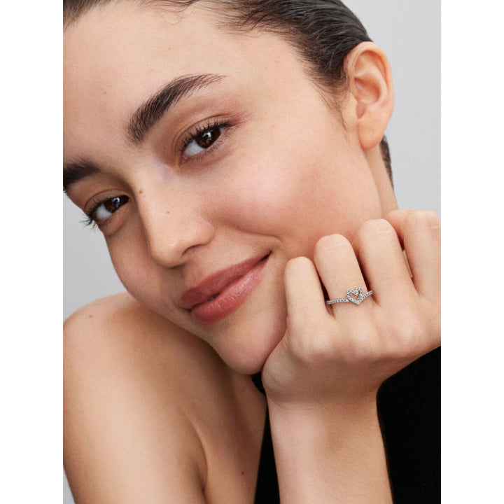 Pandora Sterling Silver Sparkling Wishbone Heart Ring Image 3