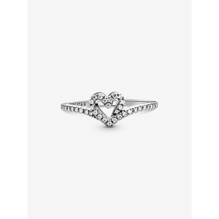 Pandora Sterling Silver Sparkling Wishbone Heart Ring Image 5