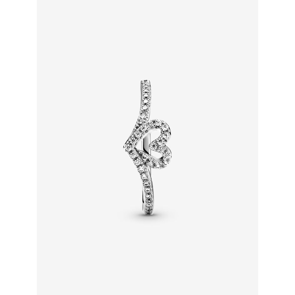 Pandora Sterling Silver Sparkling Wishbone Heart Ring Image 6