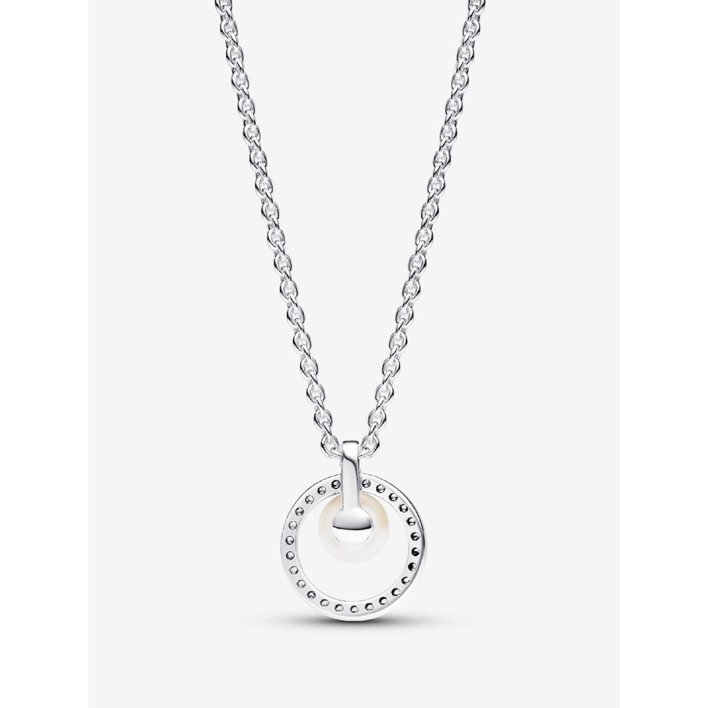 Pandora Sterling Silver Treated Freshwater Cultured Pearl & Pave Collier Necklace Image 3
