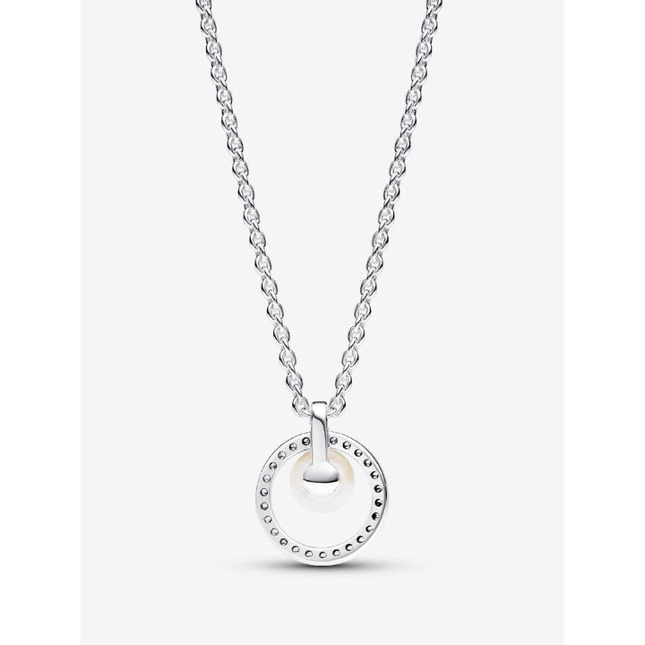 Pandora Sterling Silver Treated Freshwater Cultured Pearl & Pave Collier Necklace Image 3
