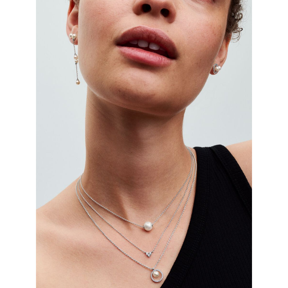 Pandora Sterling Silver Treated Freshwater Cultured Pearl & Pave Collier Necklace Image 2
