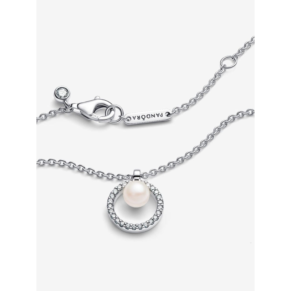 Pandora Sterling Silver Treated Freshwater Cultured Pearl & Pave Collier Necklace Image 4