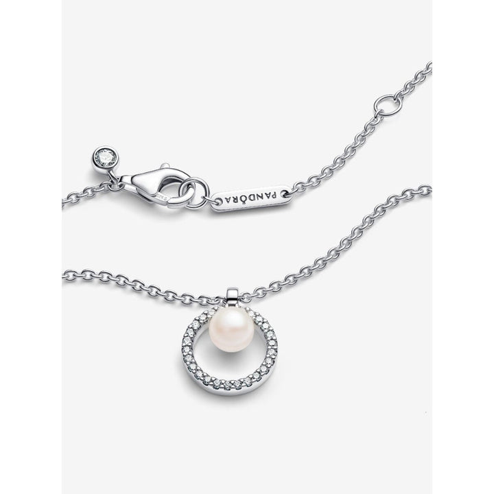 Pandora Sterling Silver Treated Freshwater Cultured Pearl & Pave Collier Necklace Image 4