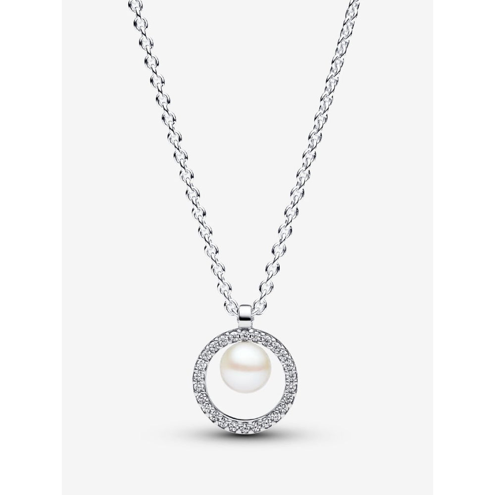 Pandora Sterling Silver Treated Freshwater Cultured Pearl & Pave Collier Necklace Image 1