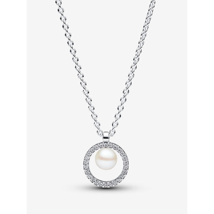 Pandora Sterling Silver Treated Freshwater Cultured Pearl & Pave Collier Necklace Image 1