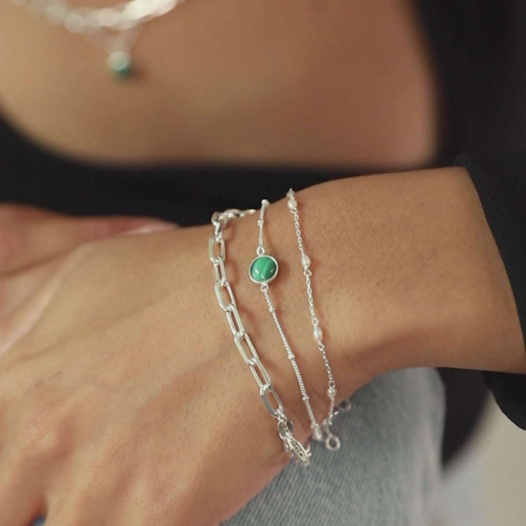 Daisy London Sterling Silver Green Malachite Healing Stone Bracelet