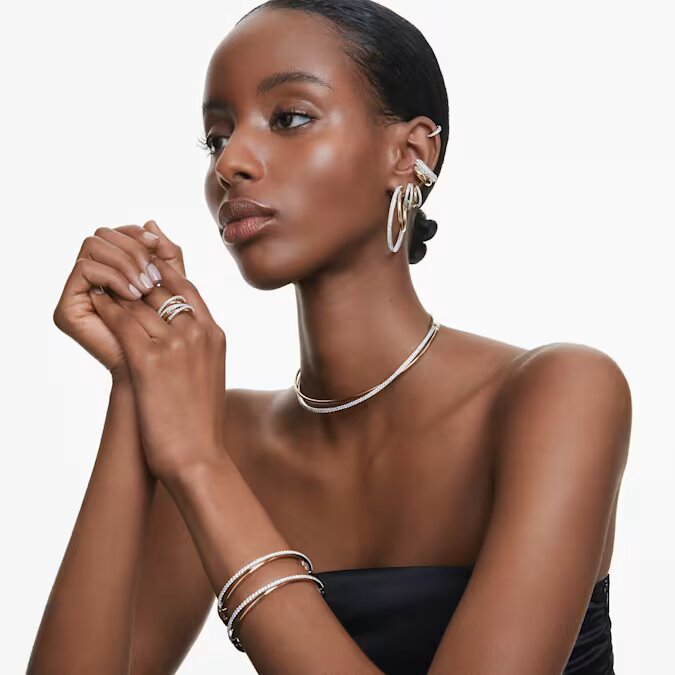 Swarovski Silver & Gold Hyperbola Hoop Earrings - MococoSwarovski56897189009656897188Earrings