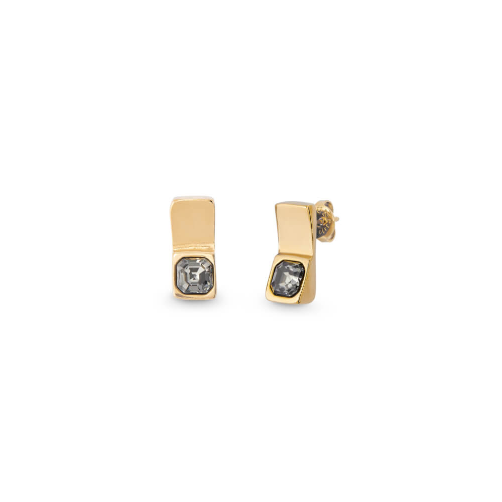 UNOde50 18K Gold - Plated Rectangular Faceted Crystal and Black Crystal Earrings - MococoUNOde50PEN0965NGRORO0UEarrings