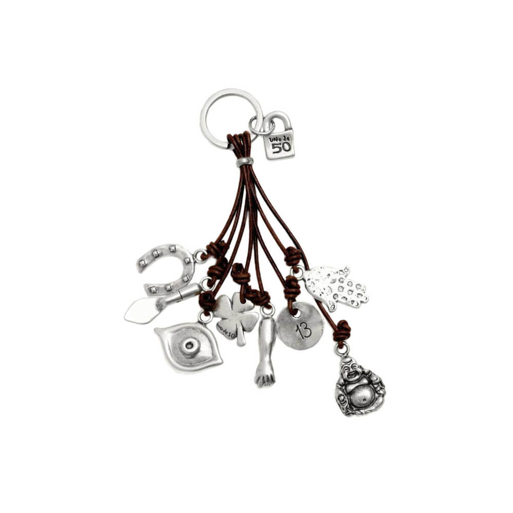 UNOde50 Leather Key - Ring and Sterling Silver - Plated Charms - MococoUNOde50LLA0124MTXKeychains