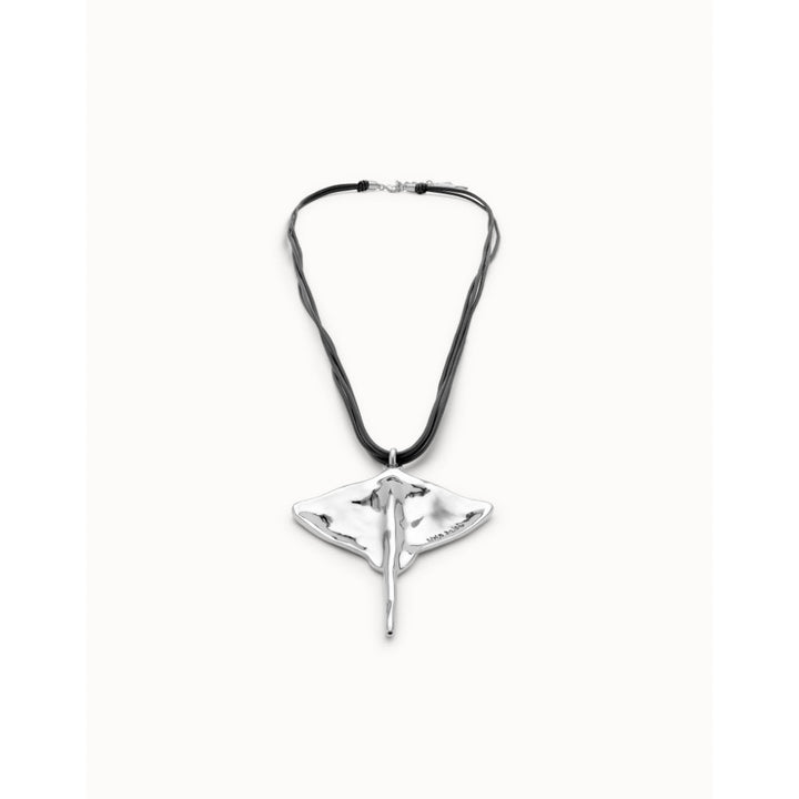 Unode50 Silver Plated Long Leather Pendant with Manta Ray Necklace image 2