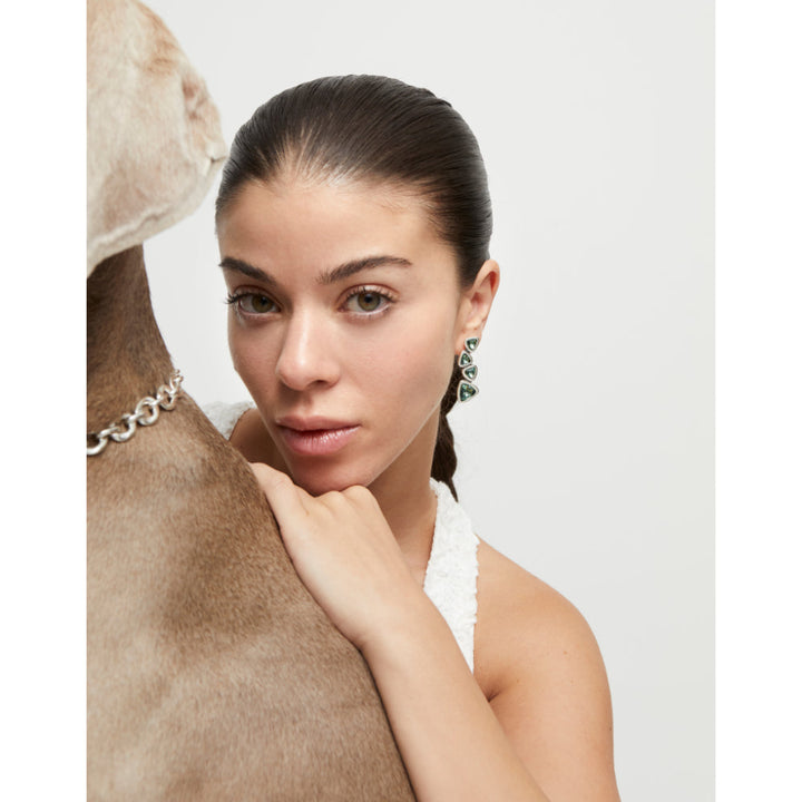 Unode50 Sterling Silver Green Crystals Drop Earrings image 1