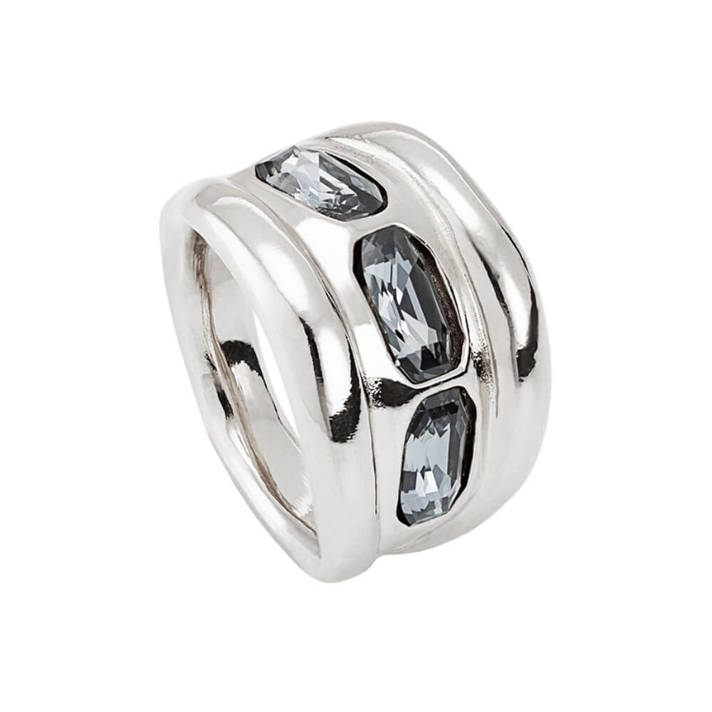 UNOde50 Sterling Silver - Plated 3 Gray Crystals Ring - MococoUNOde50ANI0711GRSMTL09Rings