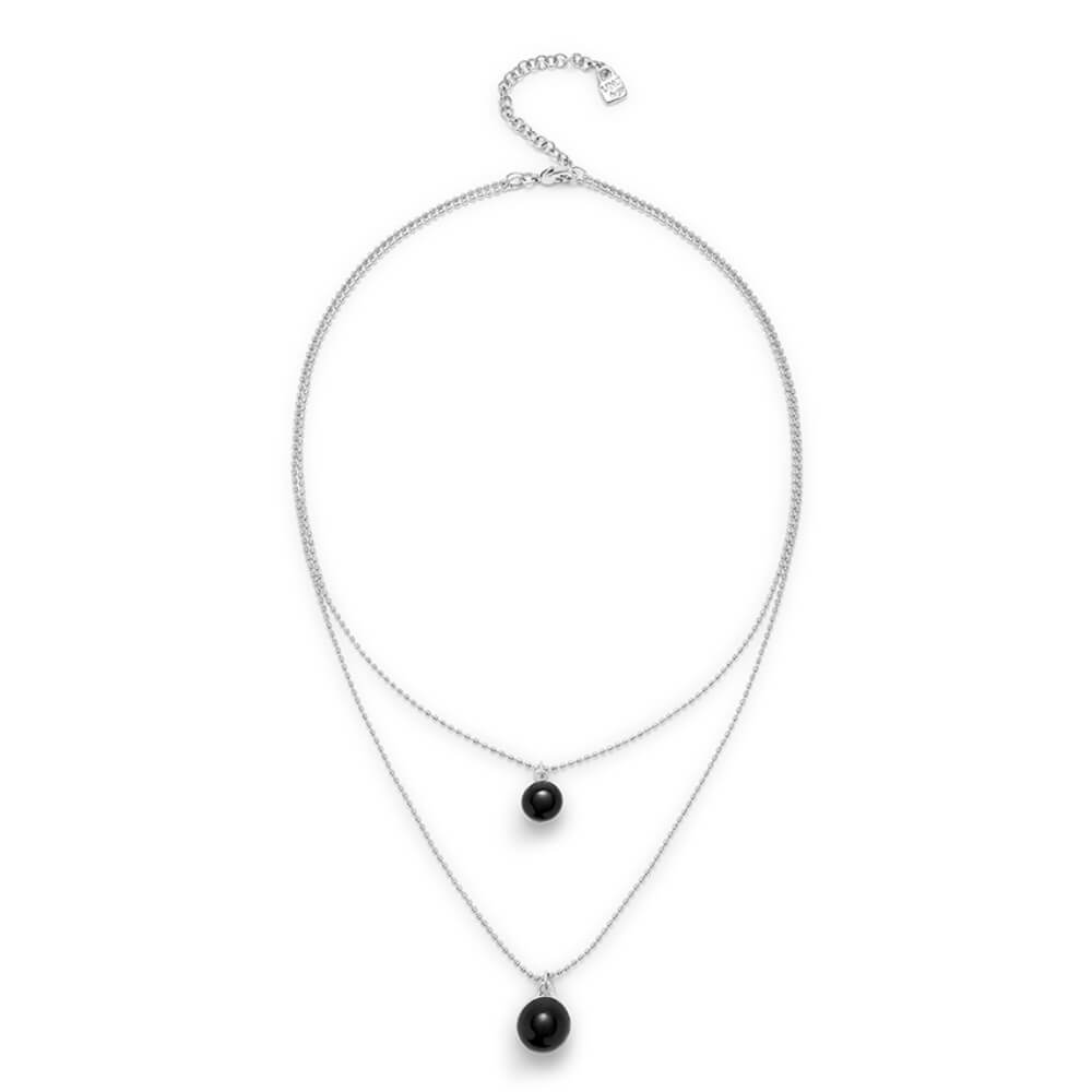 UNOde50 Sterling Silver - Plated Double Chain and Black Murano Glass Pendant - MococoUNOde50COL2003NGRMTL0UNecklaces