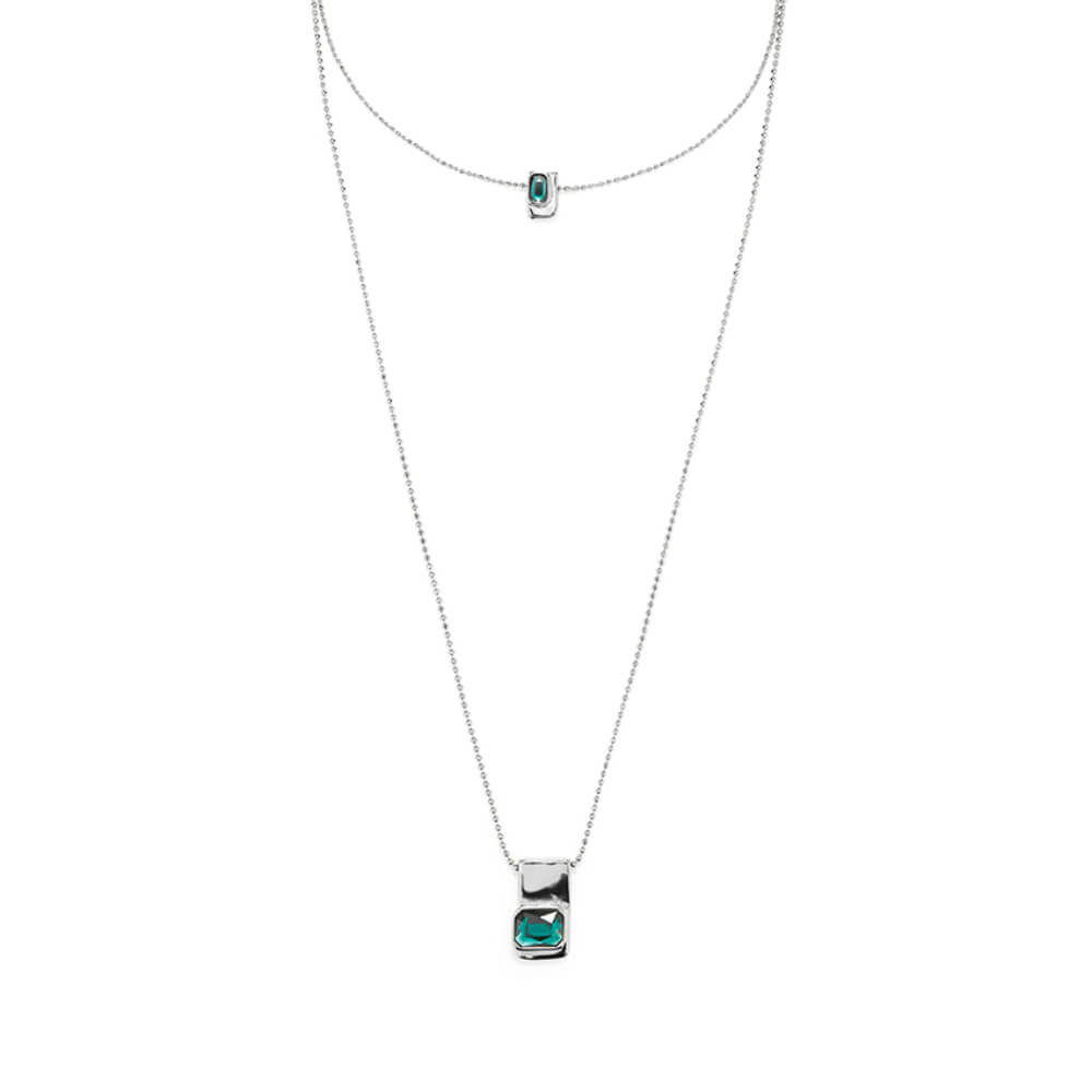 UNOde50 Sterling Silver - Plated Double Green Crystals Chain - MococoUNOde50COL1957VRDMTL0UNecklaces