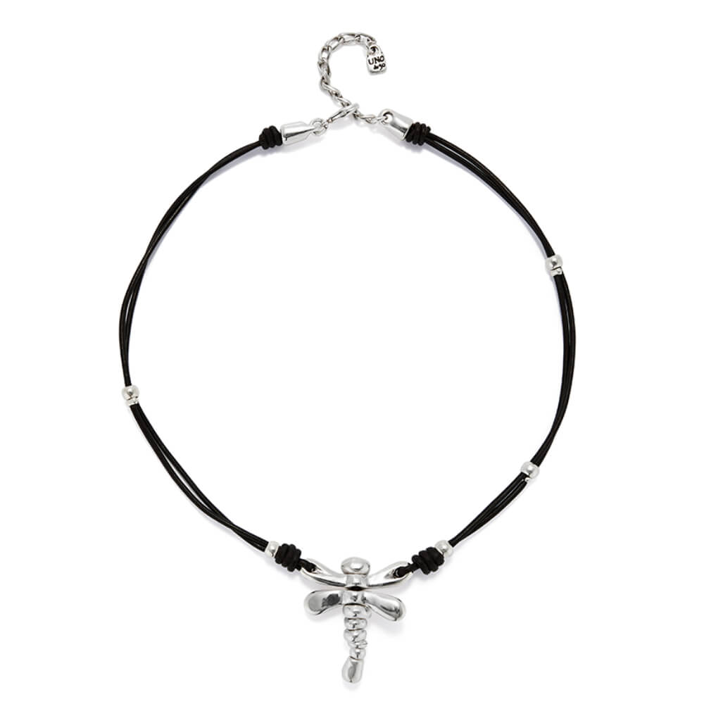 UNOde50 Sterling Silver - Plated Dragonfly Leather Necklace - MococoUNOde50COL1958MARMTL0UNecklaces