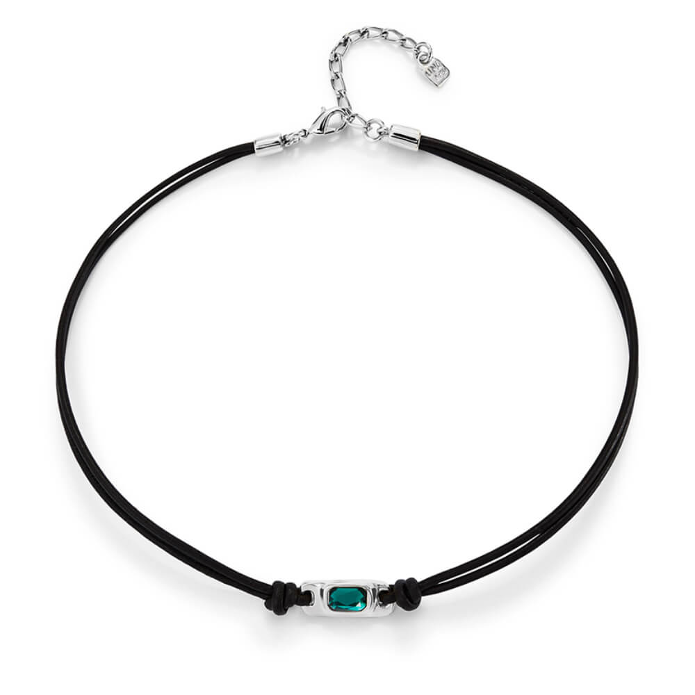 UNOde50 Sterling Silver - Plated Green Crystal Leather Necklace - MococoUNOde50COL1966VRDMTL0UNecklaces