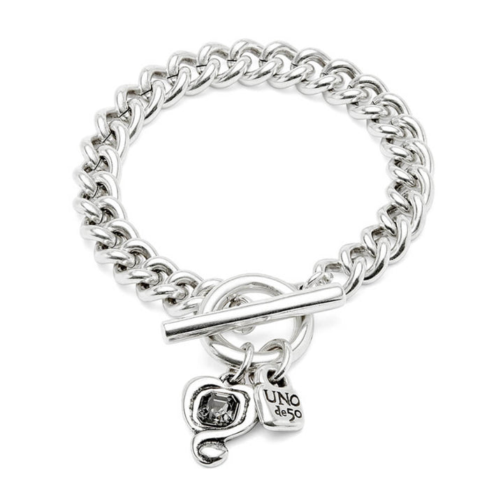 UNOde50 Sterling Silver - Plated Heart and Black Crystal Chain Bracelet - MococoUNOde50PUL2526NGRMTL0MBracelets