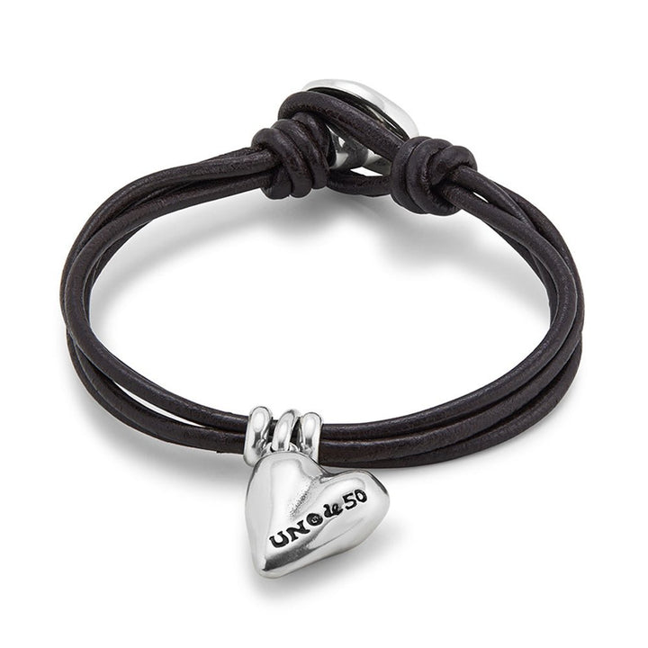 UNOde50 Sterling Silver - Plated Heart Charm Leather Bracelet - MococoUNOde50PUL2403MARMTL0MBracelets