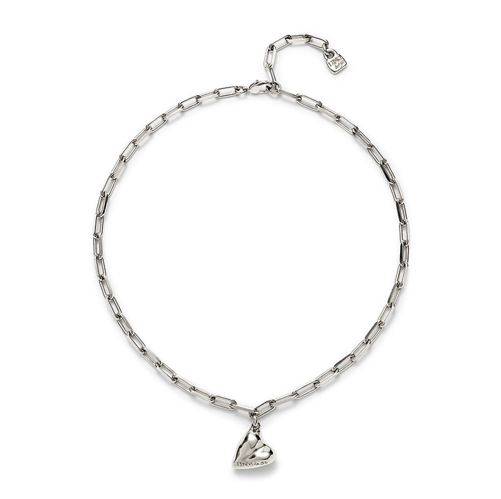Unode50 Sterling Silver-Plated Heart Charm Made of Metal Alloy Chain Necklace