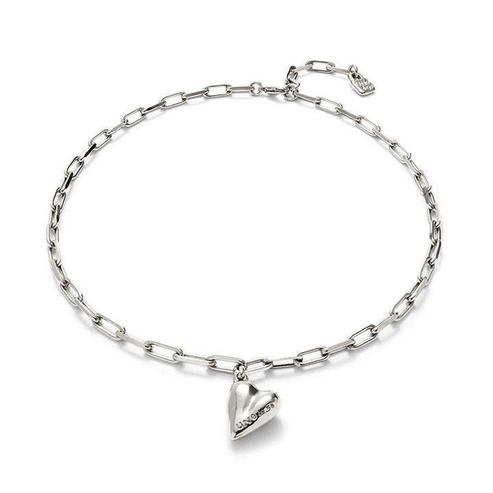 Unode50 Sterling Silver-Plated Heart Charm Made of Metal Alloy Chain Necklace image 2