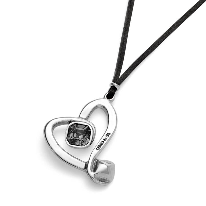 UNOde50 Sterling Silver - Plated Heart with Black Crystal Central Long Pendant - MococoUNOde50Necklaces