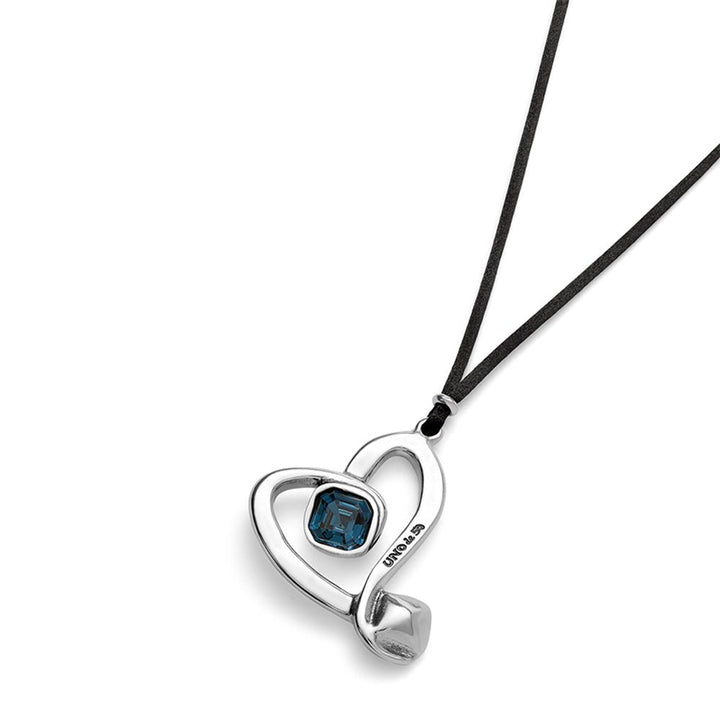 UNOde50 Sterling Silver - Plated Heart with Black Crystal Central Long Pendant - MococoUNOde50Necklaces