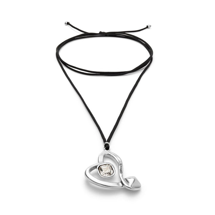 UNOde50 Sterling Silver - Plated Heart with Black Crystal Central Long Pendant - MococoUNOde50Necklaces