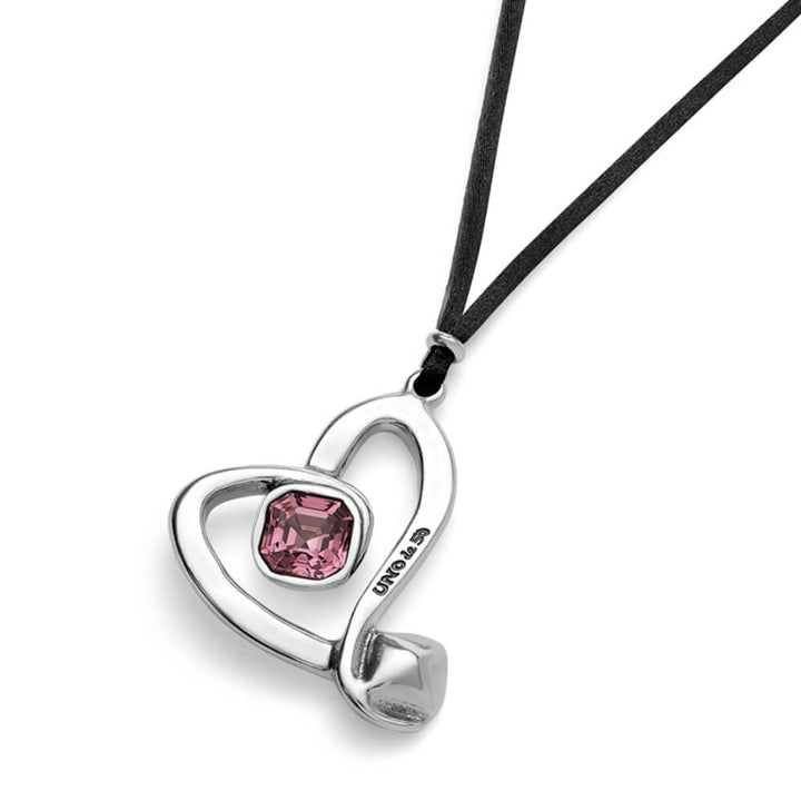 UNOde50 Sterling Silver - Plated Heart with Black Crystal Central Long Pendant - MococoUNOde50Necklaces