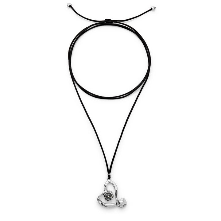 UNOde50 Sterling Silver - Plated Heart with Black Crystal Central Long Pendant - MococoUNOde50Necklaces