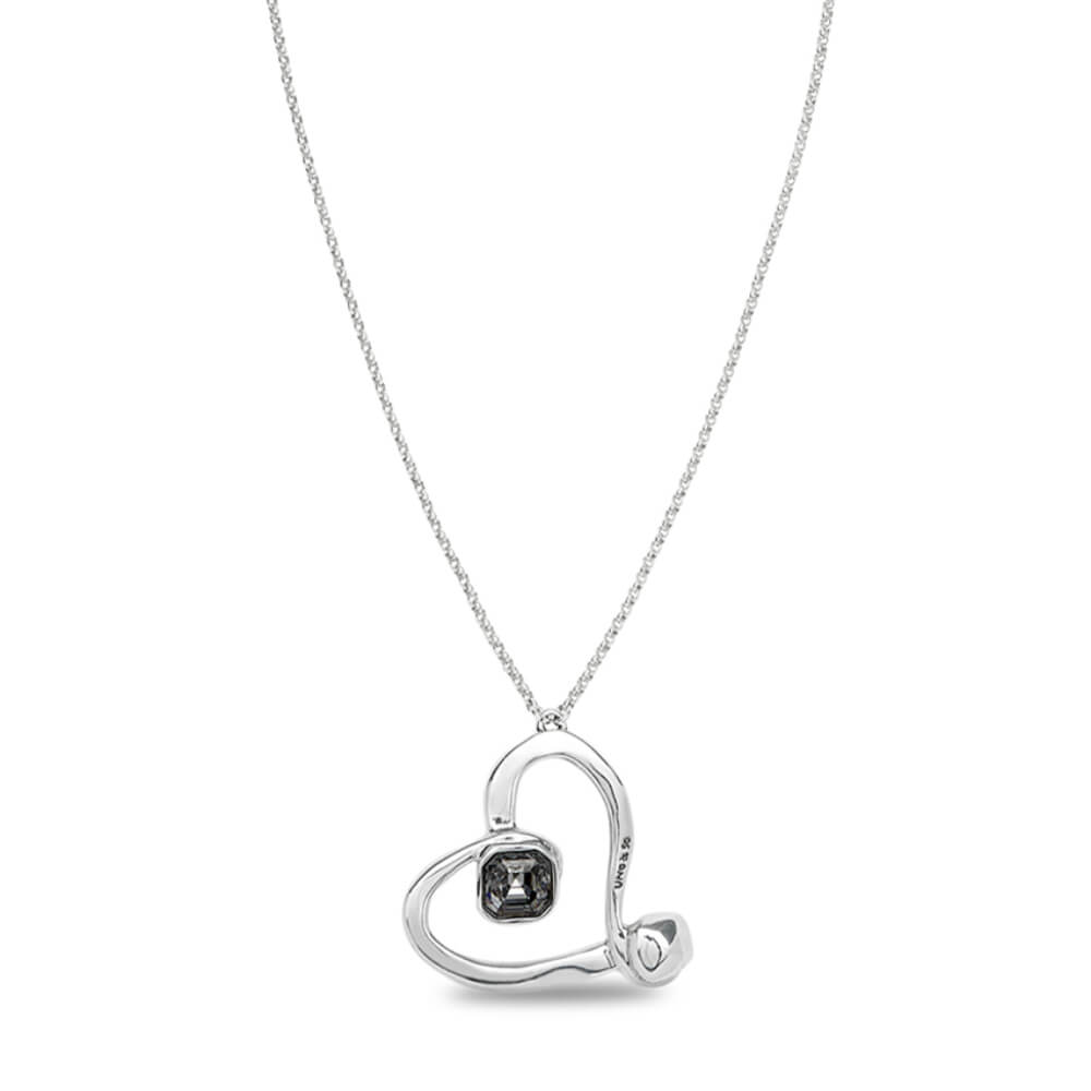 UNOde50 Sterling Silver - Plated Large Heart with Black Faceted Crystal Long Pendant - MococoUNOde50COL1990NGRMTL0UNecklaces
