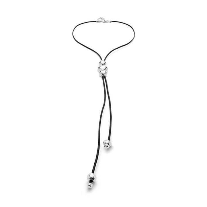 UNOde50 Sterling Silver - Plated Long Three Central Beaded Leather Pendant - MococoUNOde50COL1998MARMTL0UNecklaces