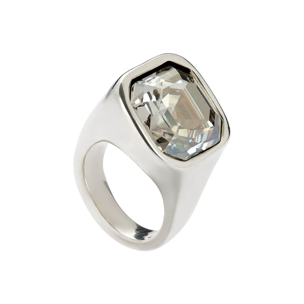 UNOde50 Sterling Silver - Plated Square - Shaped Finish and White Crystal Ring - MococoUNOde50ANI0823BLNMTL12Rings