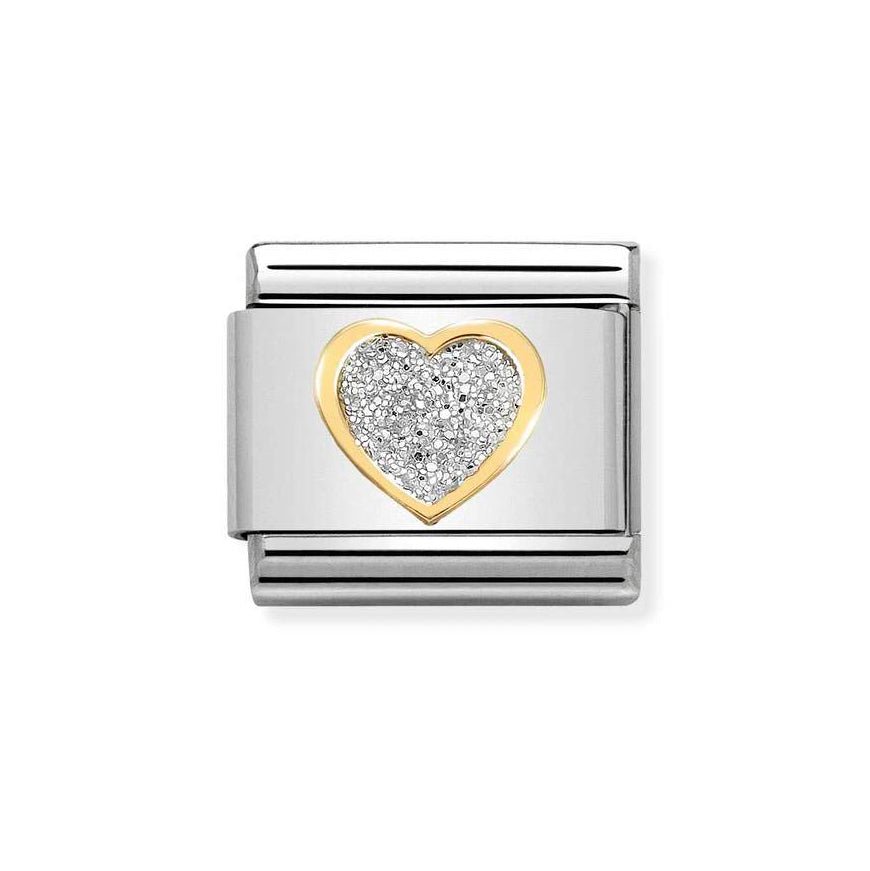 Nomination Classic 18K Gold Heart Silver Glitter Charm - MococoNomination030220/028033497491404Charms and Links
