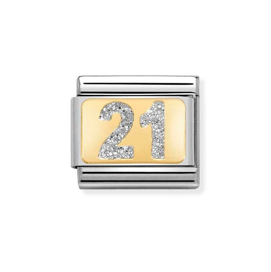 Nomination Classic 18K Gold Number 21 Silver Glitter Charm - MococoNomination030224/028033497491466Charms and Links