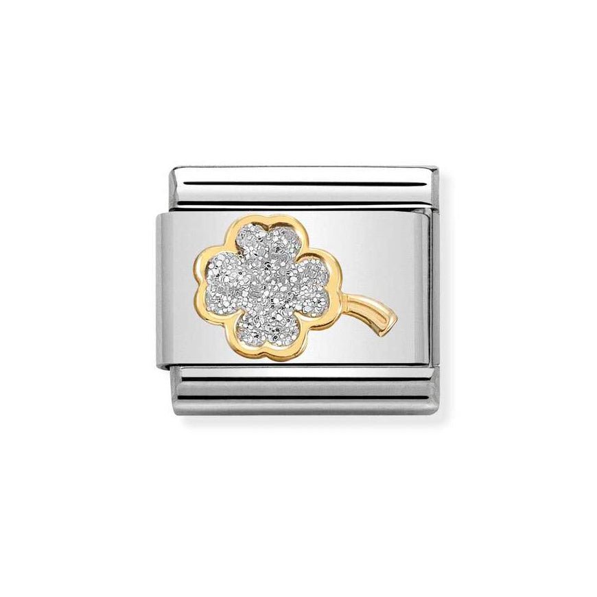 Nomination Classic Classic 18K Gold Four Leaf Clover Silver Glitter Charm - MococoNomination030220/038033497491411Charms and Links