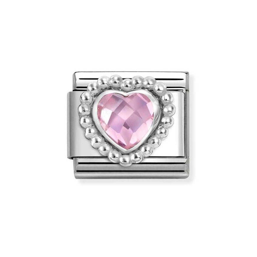 Nomination Classic Silver Dotted Heart With Pink Zirconia Charm - MococoNomination330606/0038033497550149Charms and Links