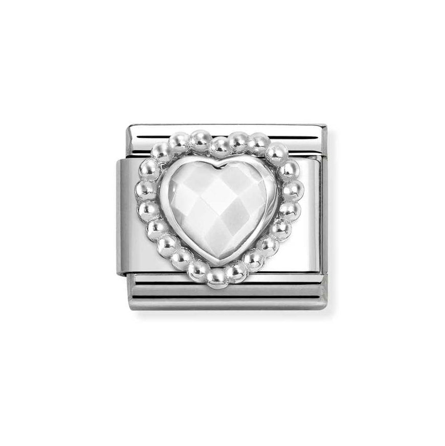 Nomination Classic Silver Dotted Heart With White Opal Charm - MococoNomination330605/0168033497550118Charms and Links