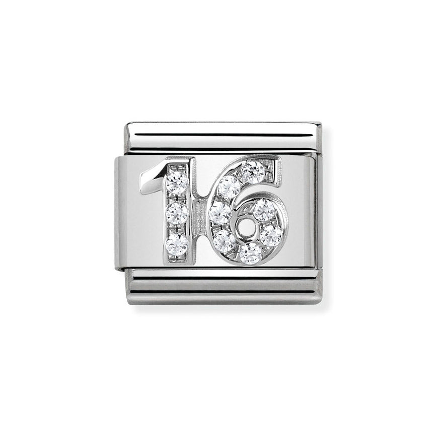 Nomination Classic Silver Sparkling Number 16 Charm - MococoNomination330304/178033497406453Charms and Links