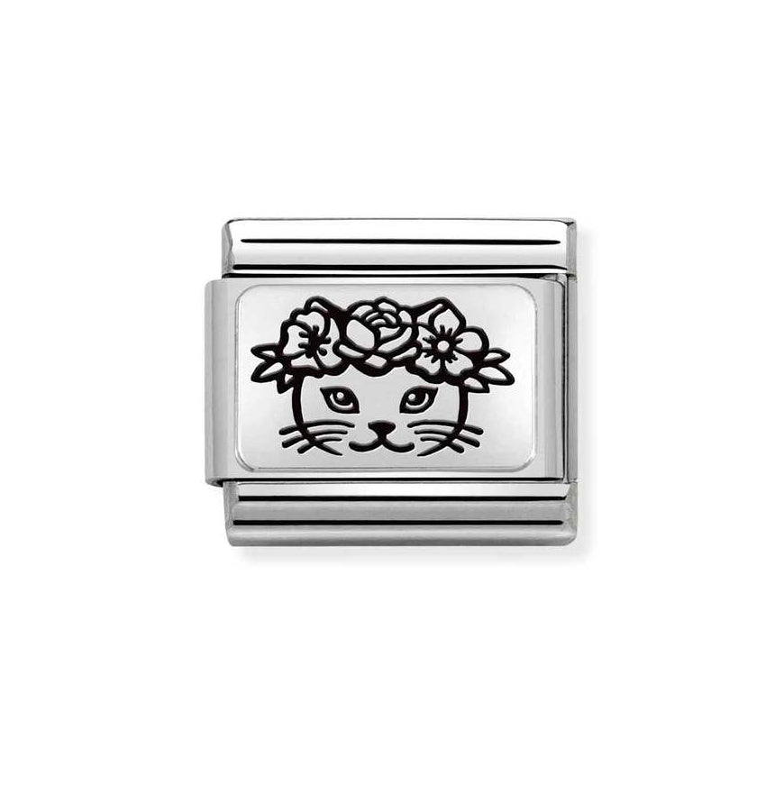 Nomination Silver Classic Cat With Flowers Charm - MococoNomination330111/238033497510570Charms and Links
