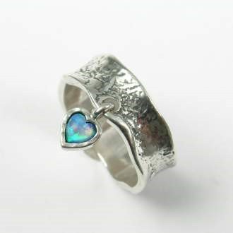 Tamzin Silver Dangle Opal Heart Ring - MococoTamzinR3890 - 63592200028224Rings