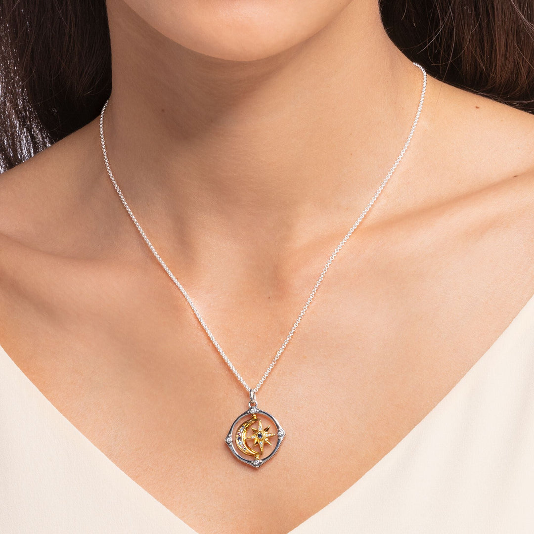 Thomas Sabo Silver and Gold CZ Moon Star Spinning Necklace - MococoThomas SaboKE1985 - 556 - 7 - L50V4051245484632Necklaces