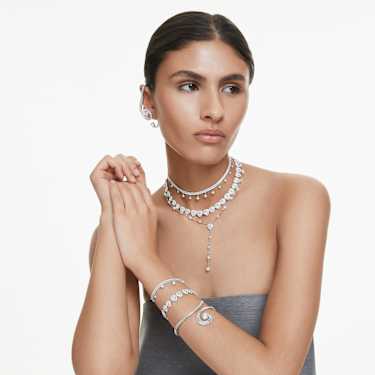 Ariana Grande Swarovski Y Necklace: Rhodium Plated White Crystal Pearl Heart