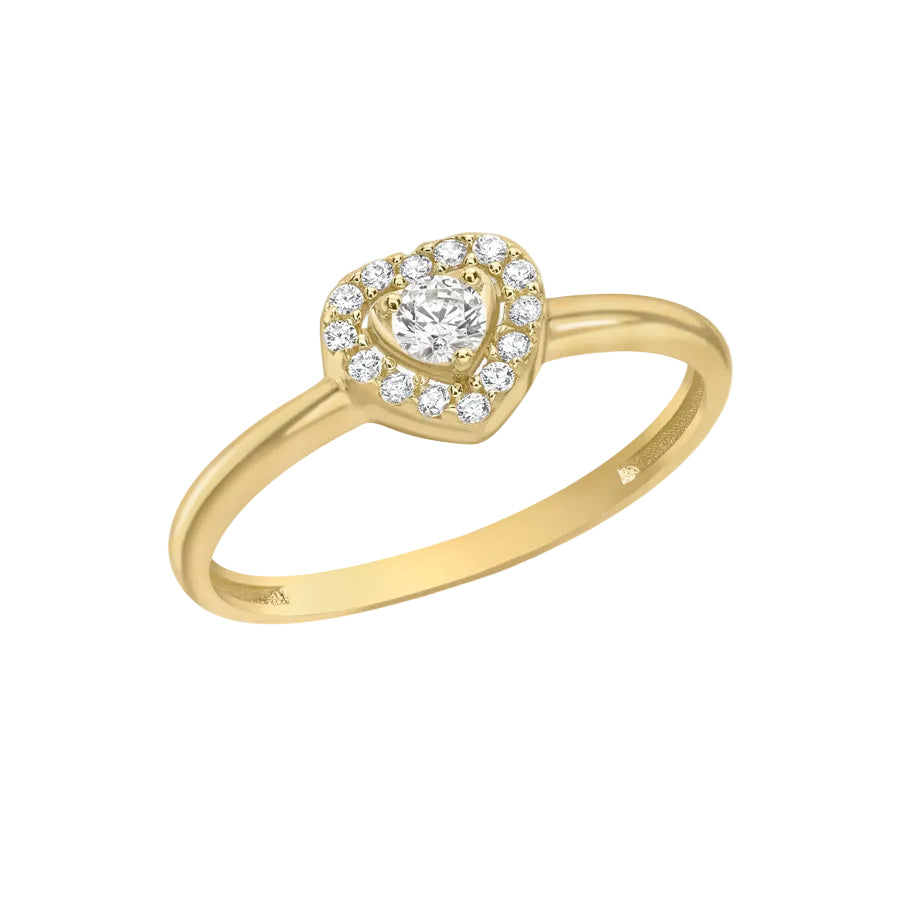 IBB London Heart Halo Ring 9ct Yellow Gold Cubic Zirconia
