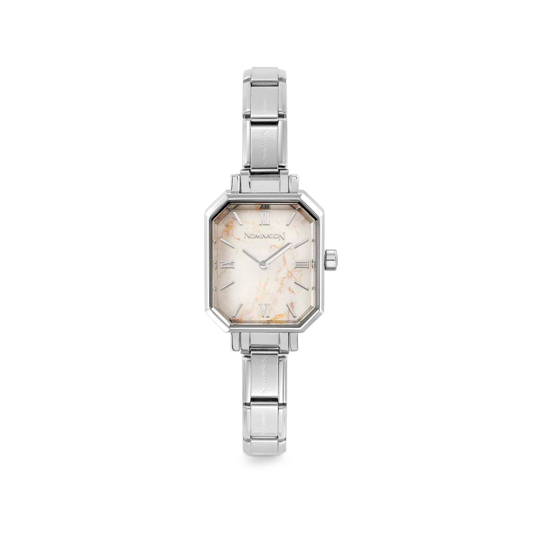 Nomination Steel Paris Rectangular Marble White Watch